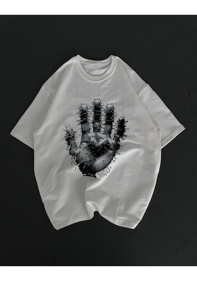Kadın Baskılı T-shirt Kısa Kol Bisiklet Yaka Regular Fit Rahat Kalıp Günlük Tişört - Beyaz Beyaz