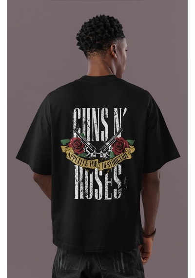 Sevbano Guns N' Roses Rock Metal Sırt Baskılı Unisex Oversize Müzik Grubu Siyah