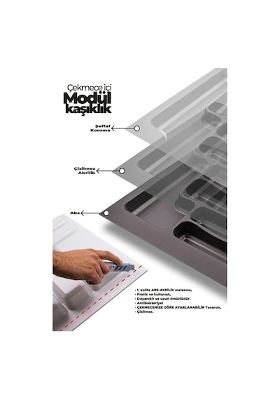 55x49 Cm Çekmece İçi Gri Kepçelik Organizer 50x40 Cm Kesilebilir Gri