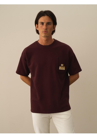 Xint Bordo Pamuk Dokulu Oversize Tişört 502051