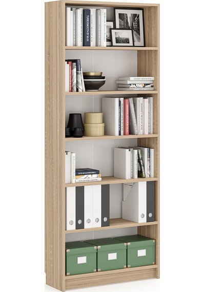 Bili Kitaplık 5 Raflı Geniş Çok Amaçlı Ofis Salon Kitap Dosya Rafı Meşe Meşe