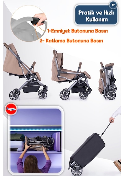 Prego Lotus Pro Kabin Boy Bebek Arabası - Tek Elle Katlanır -Hafif -UV Tenteli - Yağmurluk-Ayak Örtüsü-Kılıf