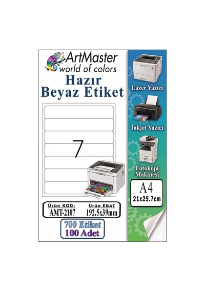A4 Hazır Beyaz Etiket 192.5x39 Mm 7 Li 100 Sayfa 1 Paket Kendinden Yapışkanlı Fotokopi Lazer İnkjet Kağıdı Yazıcılar