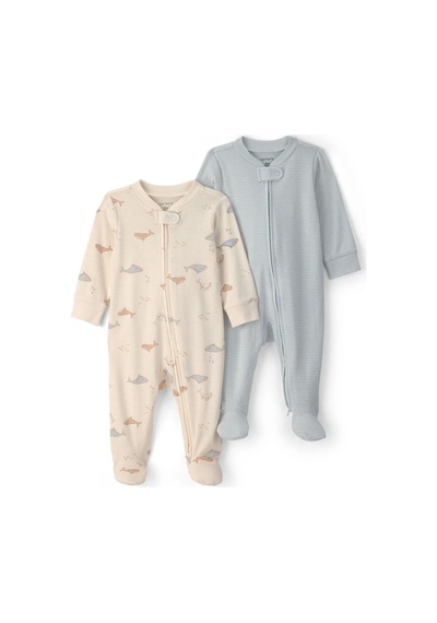 Carter's Erkek Bebek Layette 2'li Fermuarlı Patikli Tulum Set Mav mavi