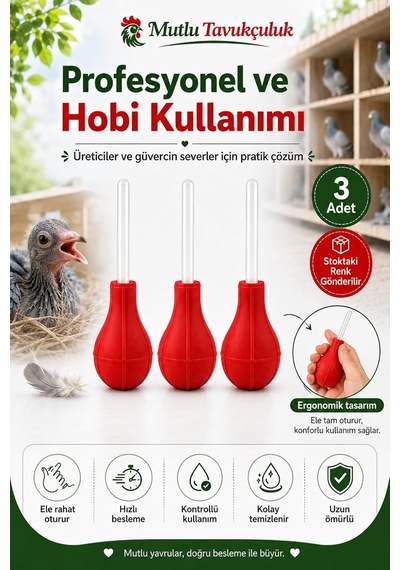 Tr Güvercin Besleme Aparatı, Sıkılabilir Gövdeli Manuel Mama Pompası 3 Adet