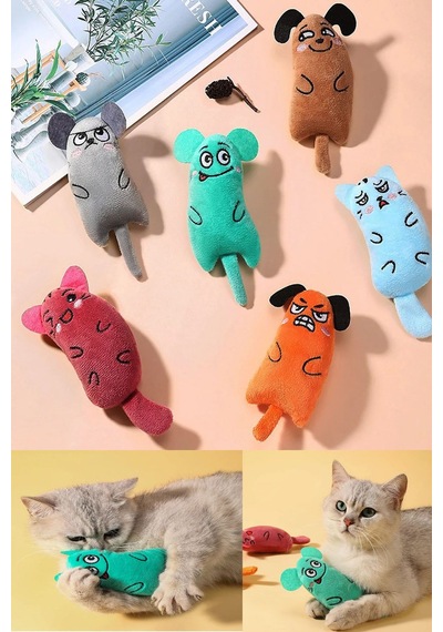 7'li Set:peluş Oyuncağı Kedi Otlu Catnipli ,sarma Topu+3'lü Renkli Top+ Kedi Oltası+çıngıraklı Top