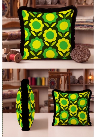 Retro Çiçek Desenli Floral Saçaklı Yastık Kılıfı-vintage Botanik Sarı Siyah Püsküllü Kırlent Kılıfı Kadim Sahil Serenat Retro Çiçek Desenli Floral Saçaklı Yastık Kılıfı-vintage Botanik Sarı Siyah Püsküllü Kırlent Kılıfı Kadim Sahil Serenat