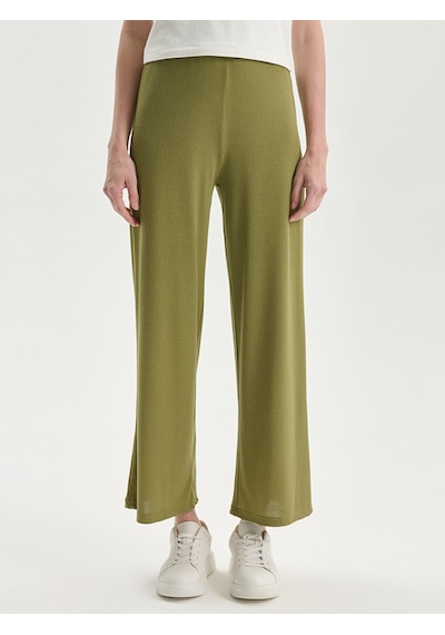 Lcwaıkıkı Basic Haki Beli Lastikli Geniş Paça Kadın Pantolon