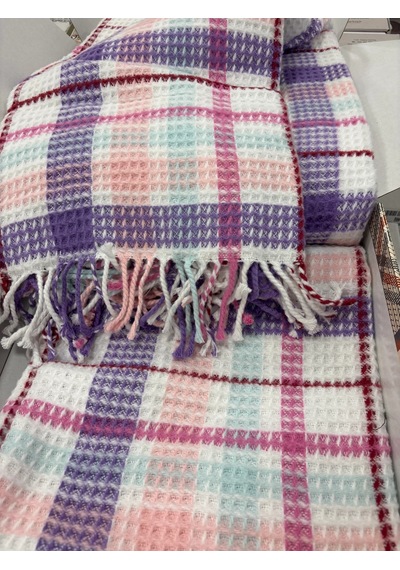 Sesli Comfort Mor Pembe Beyaz Ekose Skoç Pamuk Örme Battaniye 200x220 Çift Kişilik Battal Diğer