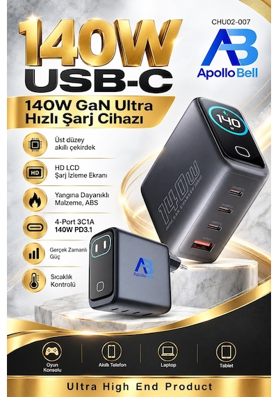 Apolllobell Chu02-007 140w Gan Ultra Hızlı Şarj Cihazı