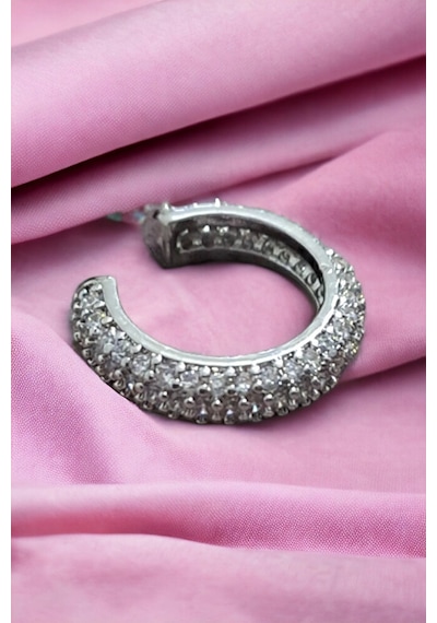Zirkon Taşlı Gümüş Renk Earcuff Çok Renkli