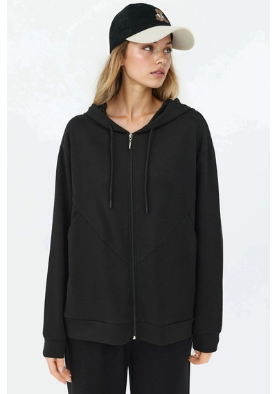 Hiccup Modal Touch Fermuarlı Kapşonlu Sweatshirt Siyah