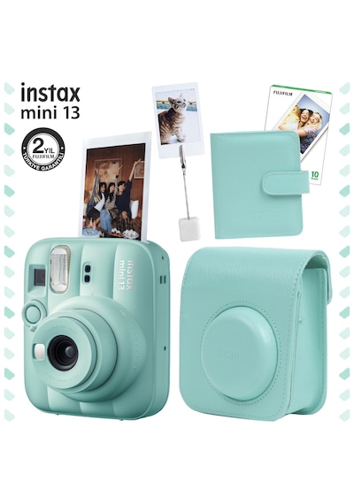 Instax Mini 13 Fotoğraf Makinesi Deri Çanta Albüm Kıskaç + 10'lu Film Hediye Seti