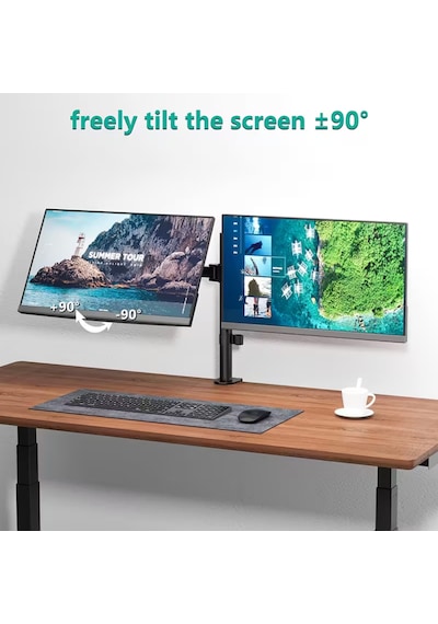 14-32 İnç Düz Kavisli Ekranlar İçin Çift Kol Monitör Standı Ayarlanabilir Yükseklik Eğim Lcd Led Tv