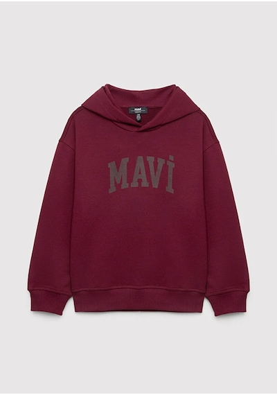Mavi Logo Baskılı Kapüşonlu Bordo Erkek Çocuk Sweatshirt 6s10143-70394