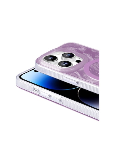 Apple Uyumlu iPhone 14 Pro Kılıf Magsafe Şarj Özellikli Fırça Boya Desenli Tchs Palet Kapak - Mor Mor