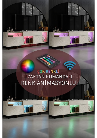 Norm Gold Demir Ayaklı Rgb Led Işık Sistemli Traverten Tv Ünitesi Tv Sehpası Traverten - Altın Norm Gold Demir Ayaklı Rgb Led Işık Sistemli Traverten Tv Ünitesi Tv Sehpası Traverten - Altın