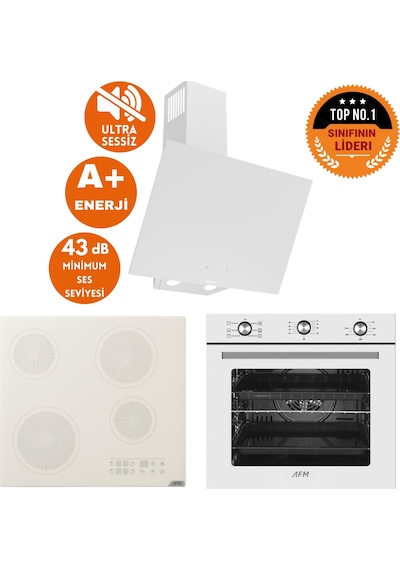 Afm Tech Ve Ferre Mewo Sessiz Elektrikli Vitro Beyaz D078-SA + V6-05 + FM7601 Ankastre Set