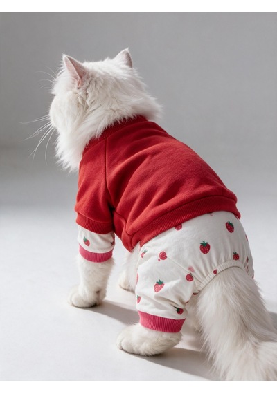 Tatlı Çilek Duo Çilekli Kedi Tulum & Sweat Kombini