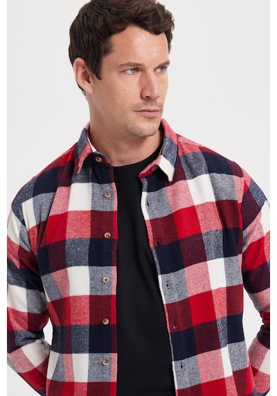 Tudors Erkek Slim Fit Dar Kesim Kareli Kışlık Oduncu Gömlek-42326 Bordo