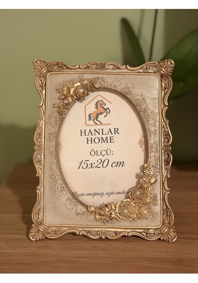 Güllü Barok Dikdörtgen Fotoğraf Çerçevesi Vizon & Eskitme Altın 15x20 Cm