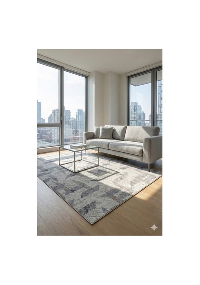 Salon Halısı Bej Gri Geometrik Desenli Modern Fch3022