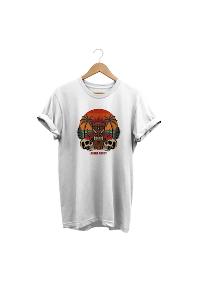 Palmiye Baskılı Beyaz T-shirt Beyaz