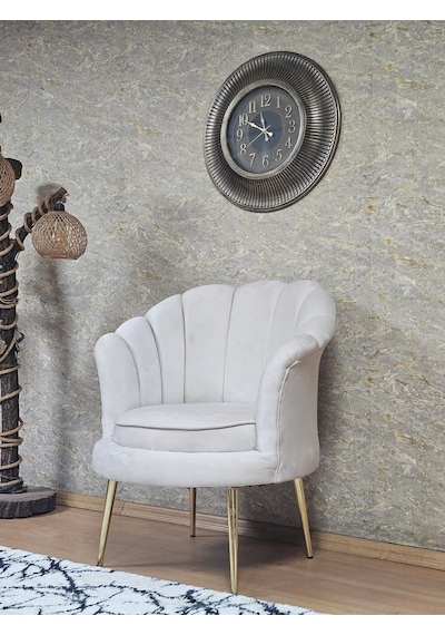 Zafir Tekli İstiridye Gold Kaplama Sivriltme Ayak Çay Seti Koltuk Tekli Berjer , Balkon, Salon, Ofis Krem