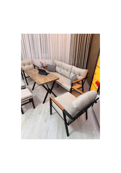 Houseart Dora 3 -1 - 1 + Masa + 2 Adet Puf , Balkon, Bahçe, Teras, Cafe - Salon - Metal Kanepe Koltuk Takımı , Çay Seti Krem Houseart Dora 3 -1 - 1 + Masa + 2 Adet Puf , Balkon, Bahçe, Teras, Cafe - Salon - Metal Kanepe Koltuk Takımı , Çay Seti Krem