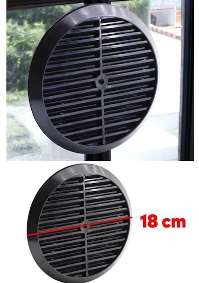 Doğalgaz Kombi Havalandırma Yuvarlak Mutfak Cam Menfezi Siyah 18 Cm Hava Akış Kanalı Güvenlik