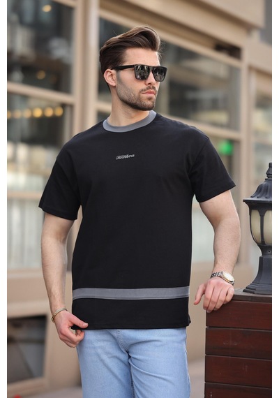 Madmext Siyah Baskılı %100 Pamuklu Erkek T-shirt E7135 Siyah