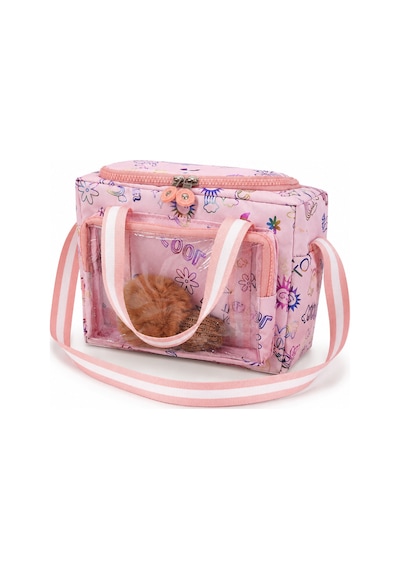 Çocuk Termal Okul Beslenme Çantası Şeffaf Cepli Peluş Aksesuarlı Omuz Askılı Lunch Bag Pembe