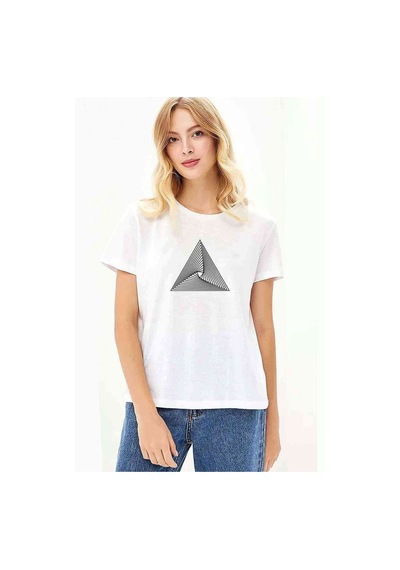 Hipnos Triangle Baskılı Beyaz Kadın Tshirt