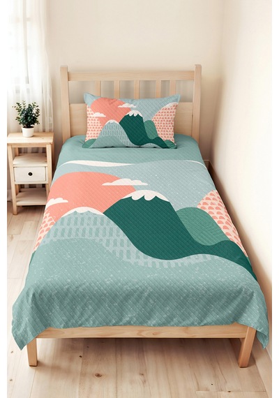 Evimde Bambaşka Dağ Temalı Mint Çocuk Odası Tek Kişilik Pike Takımı-geometrik Somon 160x220 CM Kapitone Yatak Örtüsü Evimde Bambaşka Dağ Temalı Mint Çocuk Odası Tek Kişilik Pike Takımı-geometrik Somon 160x220 CM Kapitone Yatak Örtüsü