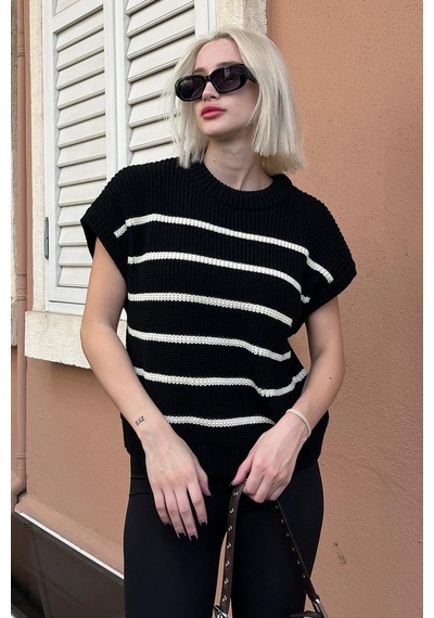 Madmext Siyah Çizgili Triko Süveter Mg2159