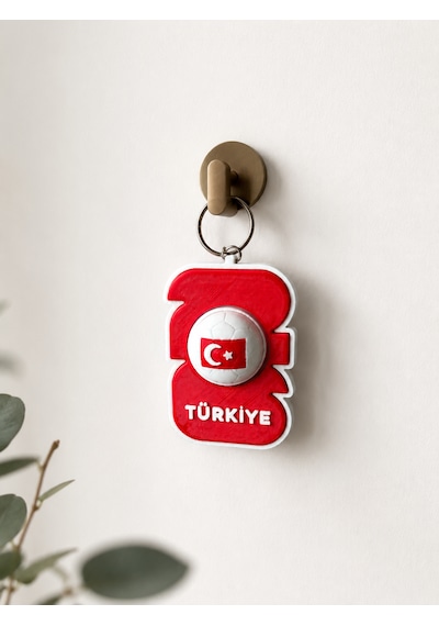 Dönen Toplu Düdüklü Türkiye Dünya Kupası Anahtarlık- World Cup Anahtarlık Beyaz - Kırmızı