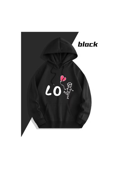 Nevermind Sevgili Çift Kombini Love Baskılı Kapüşonlu Sweatshirt 2li Set Ta Siyah