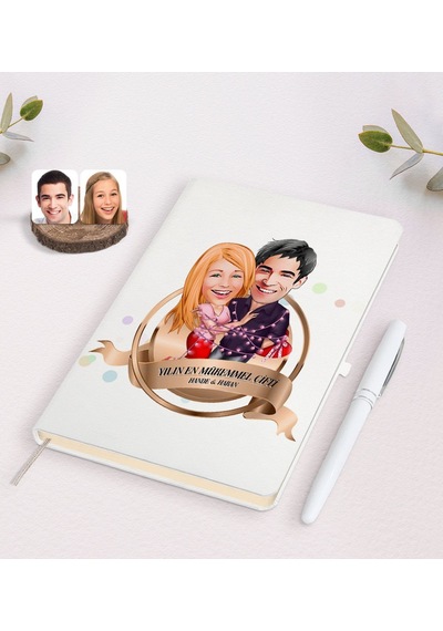 Kişiye Özel Yılın En Mükemmel Çifti Karikatürlü Beyaz Defter ve K N11.1286 Beyaz