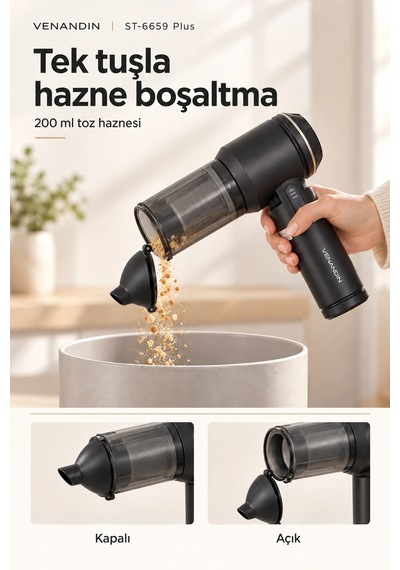 St-6659 Plus Kablosuz Araç Süpürgesi 16000 Pa, 100w, 3 Kademeli, 200 Ml Gri-mor