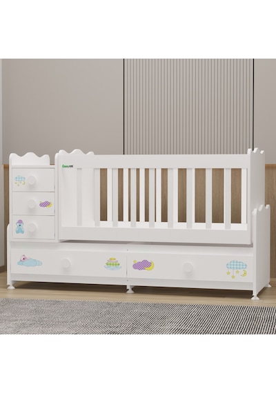 Garaj Home Melina 5 Çekmeceli Büyüyen Mdf Çıtalı Beşik - Uykucu Beyaz