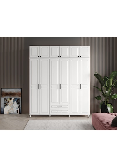GuneyStore Gözde 6 Kapaklı Yüklüklü Komple Mdf Beyaz Gardırop GuneyStore Gözde 6 Kapaklı Yüklüklü Komple Mdf Beyaz Gardırop