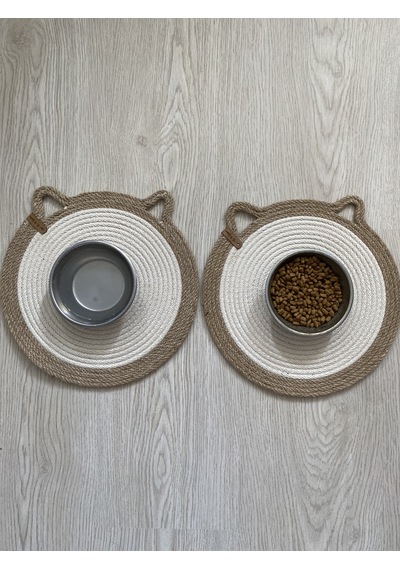 Krem Kedi Evcil Hayvan Mama Paspası / Pamuk Ip Kedi Mama Al