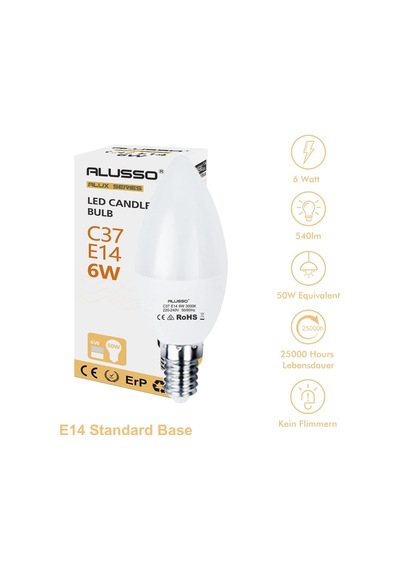 Alusso C37 E14 6w Led Mum Ampul - 50w Muadili İnce Duy Buji Led Ampul