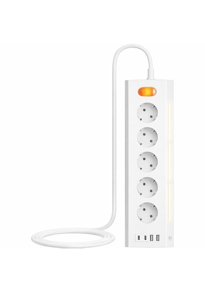 Akım Korumalı 5 Li Köşe Çoklu Priz 2 Usb-a 2 Usb-c Gece Lambalı Dokunmatik 2 Metre Kablo 3680w 1 - 3 M