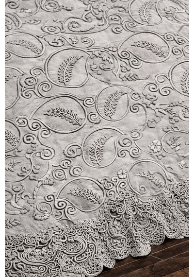 Nigar Fransız Güpürlü Çeyizlik Çift Kişilik Battal Boy Pike Örtüsü Seti / Yatak Örtüsü Seti 3 Parça Gri