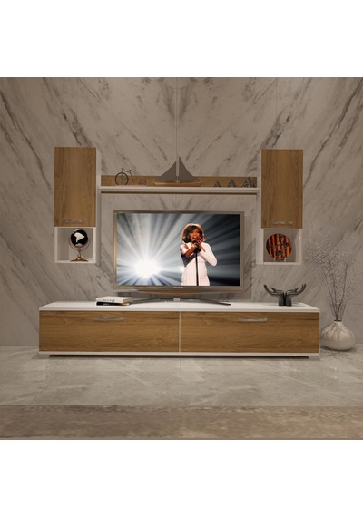 Decoraktiv Eko 5da Mdf Std Tv Ünitesi Tv Sehpası - Beyaz Pera Beyaz - Meşe