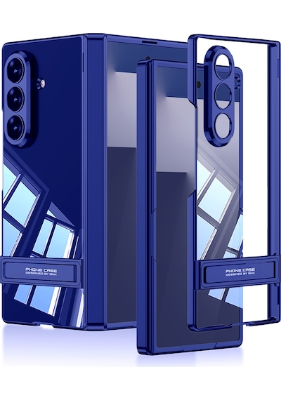 Samsung Galaxy Uyumlu Z Fold 7 Kılıf Kamera Korumalı Şeffaf Tasarımlı  Standlı Kapak Lacivert