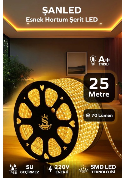Hortum Esnek 220v Şerit Led Amber 25 Metre 25 Metre