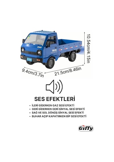 Uzaktan Kumandalı Rc Kamyonet ,yük Taşıma Aracı ,sesli ,ışıklı ,şarjlı , Pil Hediyeli ,2.4 Ghz Araç Mavi
