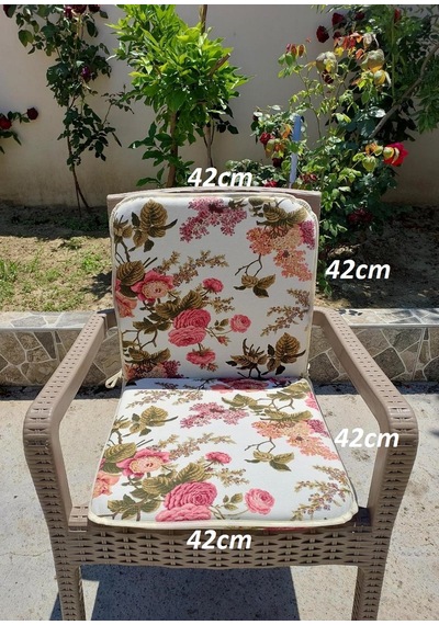 1adet Rattan Arkalıklı Sandalye Minderi Kalınlık 4cm İngiliz Gülü Pembe